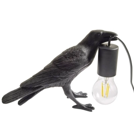 Designerska, czarna lampka stołowa w kształcie ptaka, gwint E27