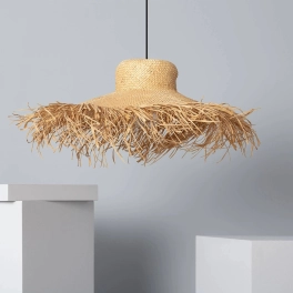 Lampa do sypialni w kształcie kapelusza, bambusowa BOHO