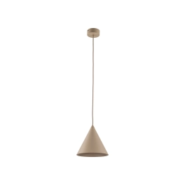 Prosta lampa wisząca, beżowy stożek do sypialni