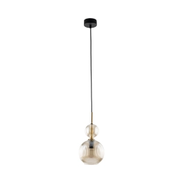 Lampa wisząca z kulistym, ryflowanym kloszem w odcieniu bursztynu