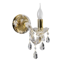 Złota lampa ścienna jednoramienna, elegancki świecznik z kryształkami