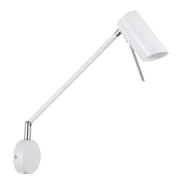 Minimalistyczna, biała lampa ścienna w kształcie tuby na wysięgniku