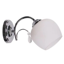 Ponadczasowa, chromowana lampa ścienna w stylu glamour z białym kloszem