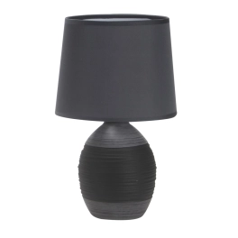Czarna lampa stołowa z abażurem z tkaniny, na żarówkę z małym gwintem