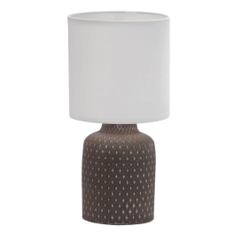Brązowa, ceramiczna lampka stołowa z abażurem, do eleganckiego gabinetu