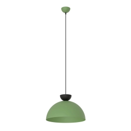 Zielona lampa wisząca z czarnym detalem do salonu