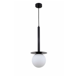Minimalistyczna, stylowa lampa wisząca z okrągłym, białym kloszem