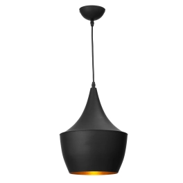 Czarno-złota lampa wisząca z nowoczesnym, okrągłym kloszem, do salonu