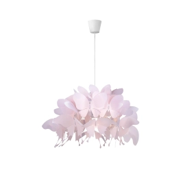 Biało-różowa lampa wisząca, z ozdobnymi motylkami, do pokoju dziecka
