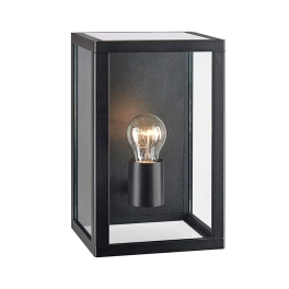 Nowoczesny, czarny kinkiet elewacyjny, loftowa lampa w formie skrzynki