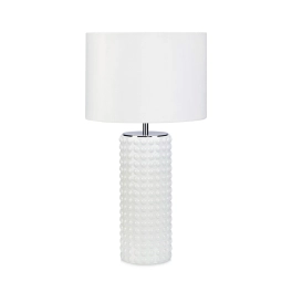 Stylowa, biała lampka stołowa z klasycznym abażurem, do sypialni