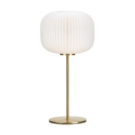 Dekoracyjna lampa stołowa w kolorze mosiądzu, na jedną żarówkę