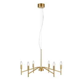 Złota, świecznikowa, minimalistyczna lampa wisząca, do salonu