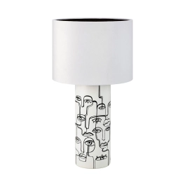 Designerska lampka nocna z motywem twarzy i klasycznym, białym abażurem