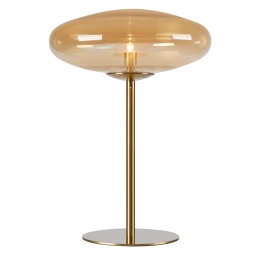Stylowa lampka stołowa z bursztynowym kloszem, idealna do salonu