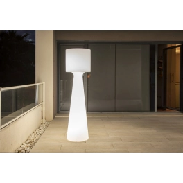 Geometryczna lampa stojąca LED na taras, biała