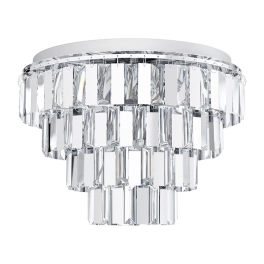 Chromowana, elegancka lampa sufitowa z kryształkami, na okrągłej podstawie
