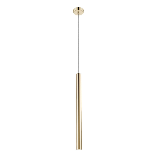 Minimalistyczna, elegancka lampa wisząca, wąska, długa, złota tuba