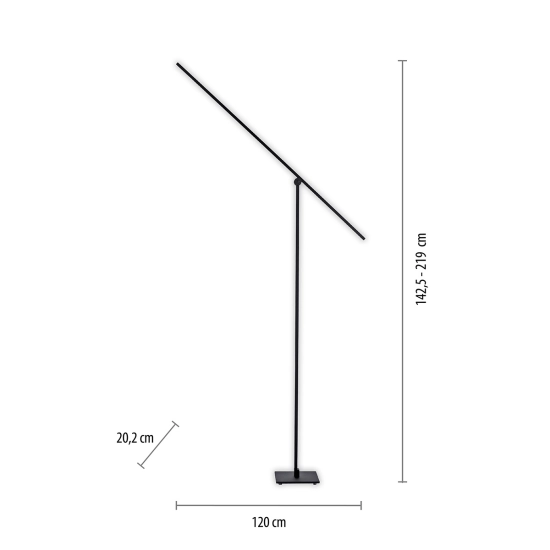 Wysoka lampa stojąca z ruchomym ramieniem, ciepłe światło LED 3000K