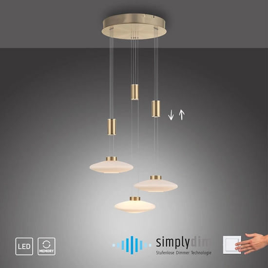 Lampa wisząca LED do salonu, ściemnianie światła, ciepła barwa 3000K