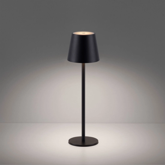 Klasyczna, czarna lampka stołowa ze światłem LED o ciepłej barwie