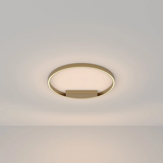 Złota lampa sufitowa, ledowy ring do sypialni, barwa ciepła Ø60cm 3000K