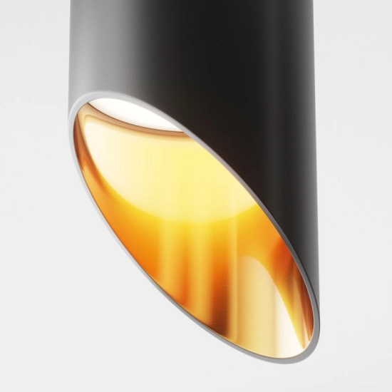 Lampa wisząca, ścięta tuba w kolorze czarno-złotym, do każdego wnętrza