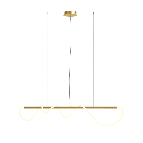 Złota, elegancka lampa wisząca z ledową linką, listwa nad stół