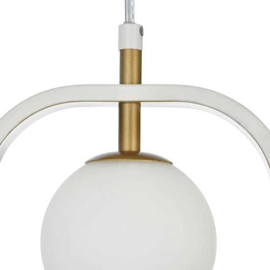 Pojedyncza, nowoczesna, biało-złota lampa wisząca z okrągłym kloszem