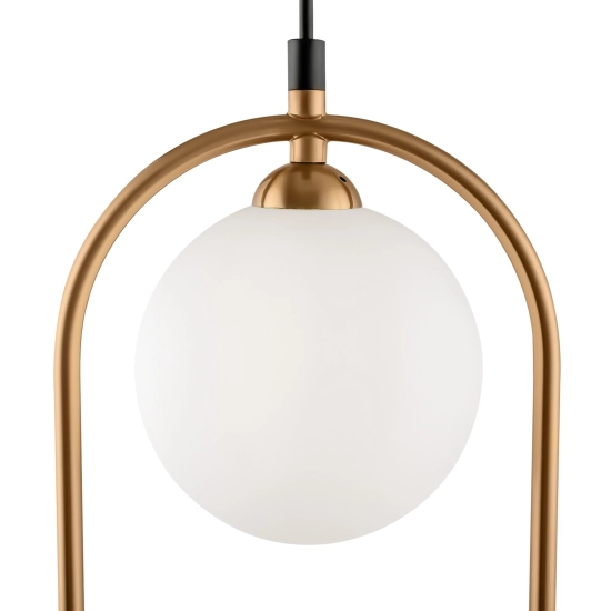 Designerska lampa wisząca w kolorze miedzi z dwoma, białymi kloszami