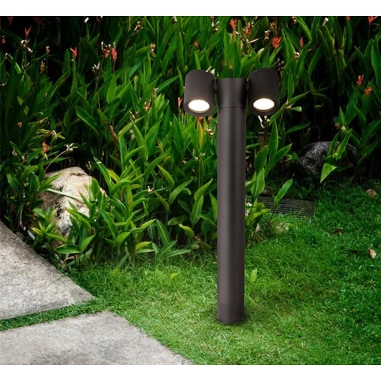 Dwupunktowa, czarna lampa ogrodowa stojąca na gwint GU10, regulowana