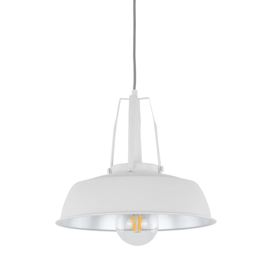 Biało-srebrna lampa wisząca, doskonała do wnętrz w stylu loft i retro