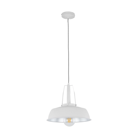 Biało-srebrna lampa wisząca, doskonała do wnętrz w stylu loft i retro