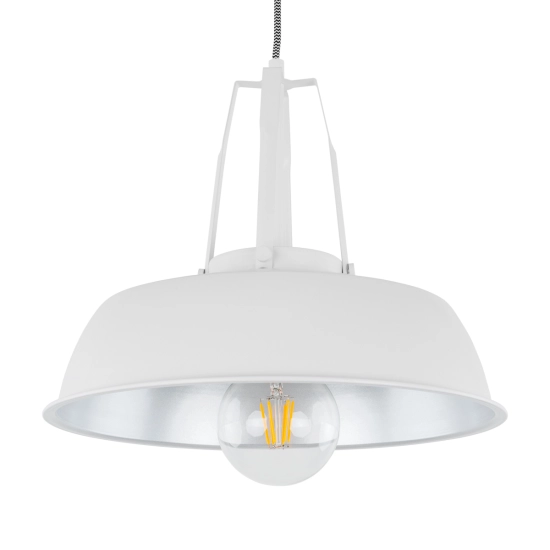 Biało-srebrna lampa wisząca, doskonała do wnętrz w stylu loft i retro