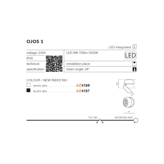 Biały, nowoczesny, okrągły downlight z ruchomym oczkiem LED 3000K 9W