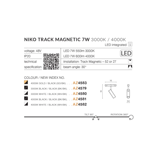 Biało-czarny reflektor LED 3000K do szyny jednofazowej magnetycznej