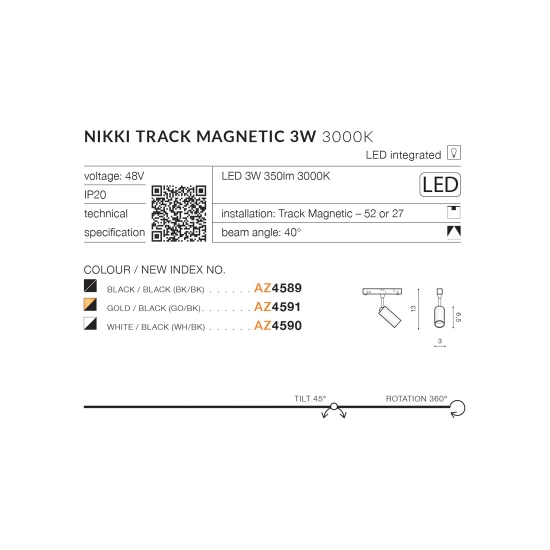 Biało-czarna lampa LED 3000K do szyny magnetycznej jednofazowej