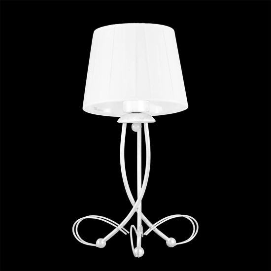 Ozdobna lampa stołowa nocna srebrna z białym abażurem do sypialni IRMA