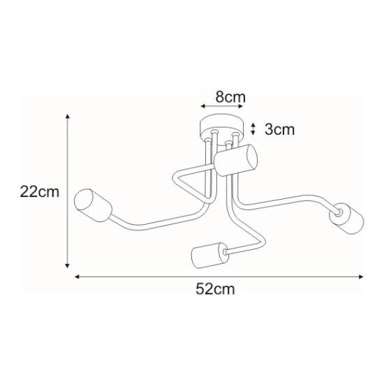 Czteroramienna industrialna minimalistyczna czarna lampa sufitowa