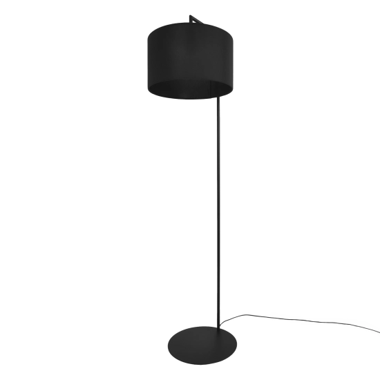 Wysoka czarna lampa podłogowa z okrągłym czarnym abażurem na duży gwint SIMONE BLACK