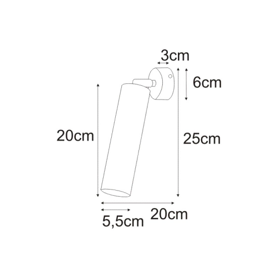 Nowoczesny minimalistyczny czarny kinkiet tuba z ruchomym przegubem MILE BLACK