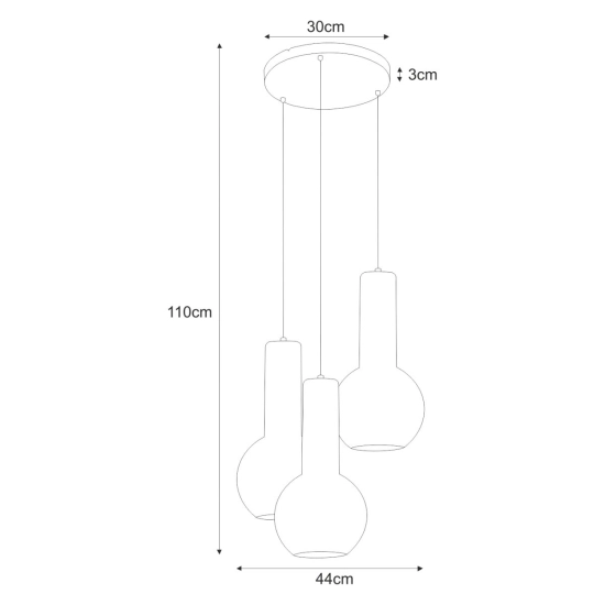 Potrójna biało-złota lampa wisząca z kloszami w kształcie gruszek