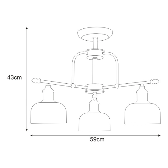 Trójramienna lampa sufitowa czarna z kloszami w stylu industrialnym