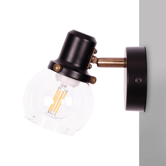Czarna lampa ścienna w stylu loft z przezroczystym okrągłym kloszem