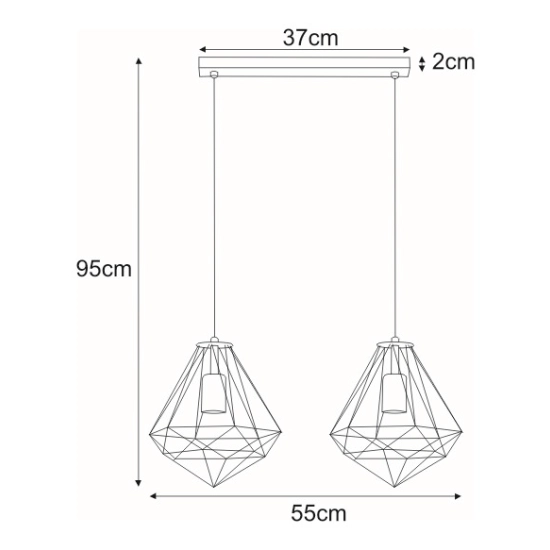 Podwójna designerska lampa wisząca z miedzianymi drucianymi diamentami