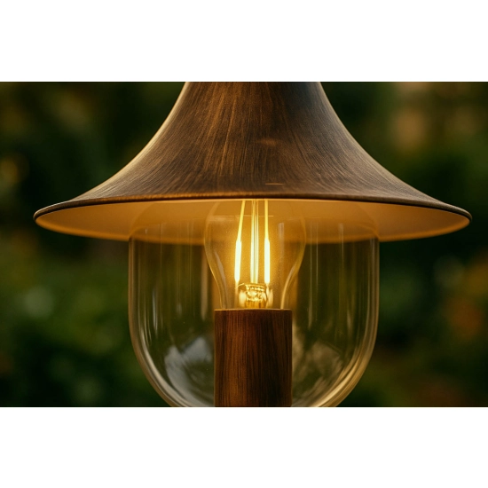 Niska lampa zewnętrzna lampion czarno-złoty w stylu retro do ogrodu