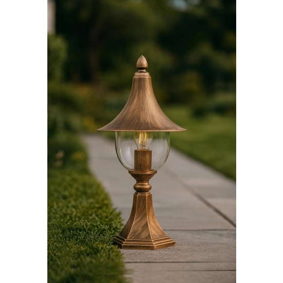 Niska lampa zewnętrzna lampion czarno-złoty w stylu retro do ogrodu