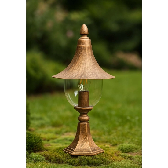 Niska lampa zewnętrzna lampion czarno-złoty w stylu retro do ogrodu