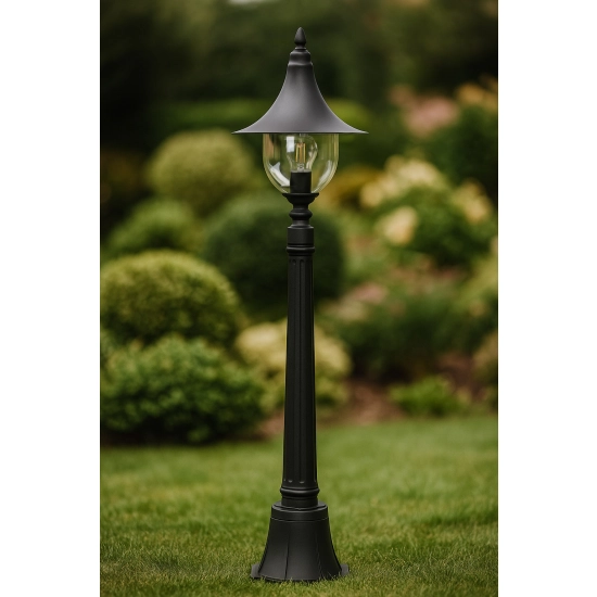 Czarna lampa zewnętrzna stojąca latarnia do oświetlenia ogrodu