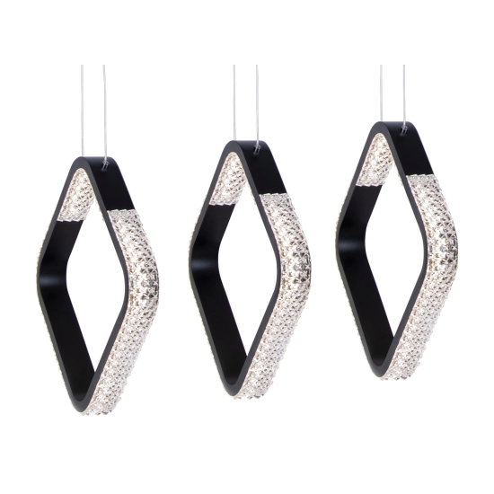 Potrójna nowoczesna lampa wisząca LED czarna z kryształkami do salonu